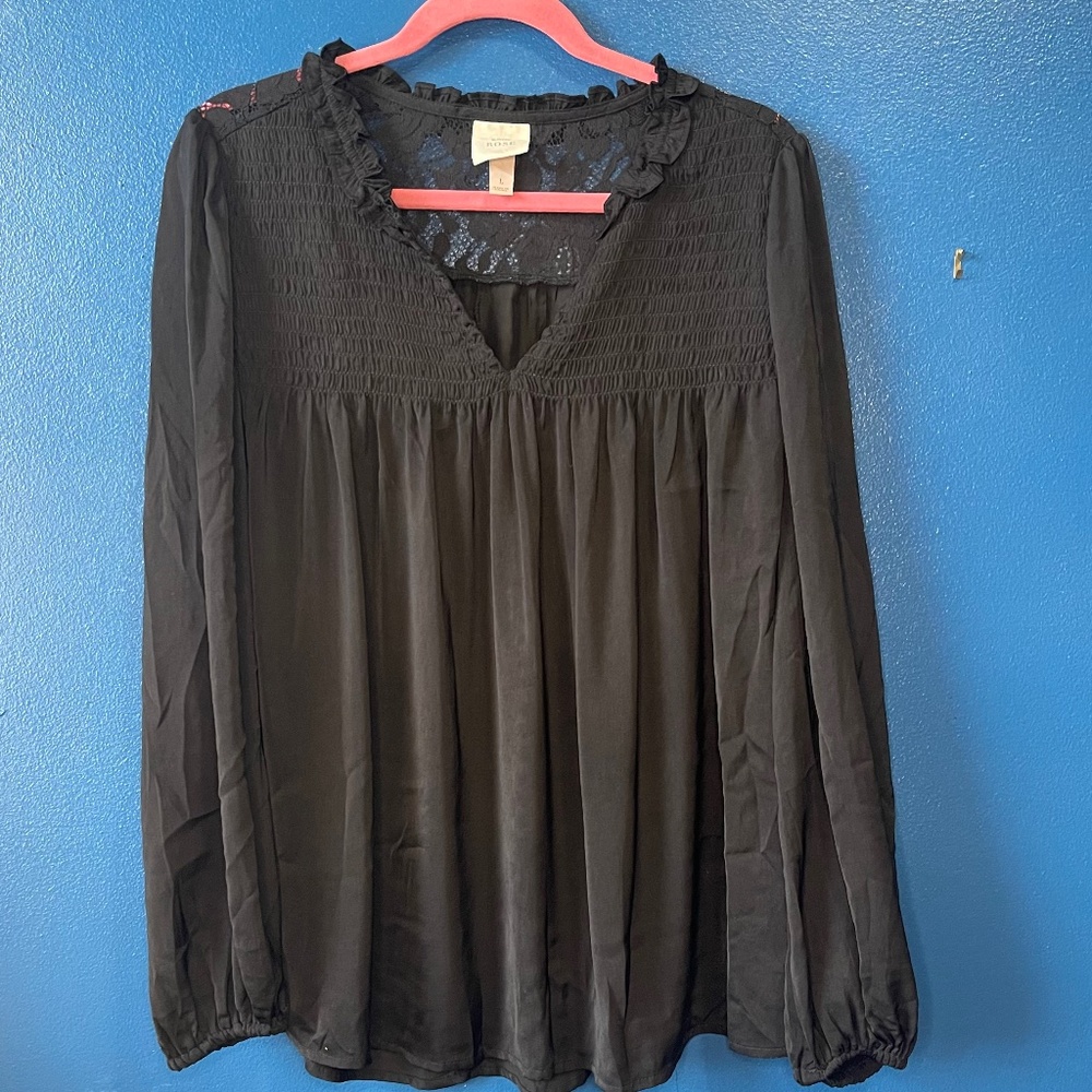 Ruffled Collar Blouse with Lace Accents